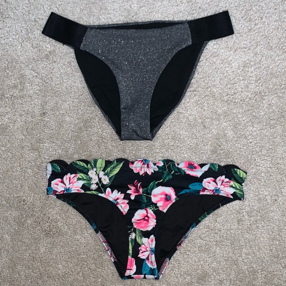 Silver+Black and Neon Scalloped Bikini Bottom Set